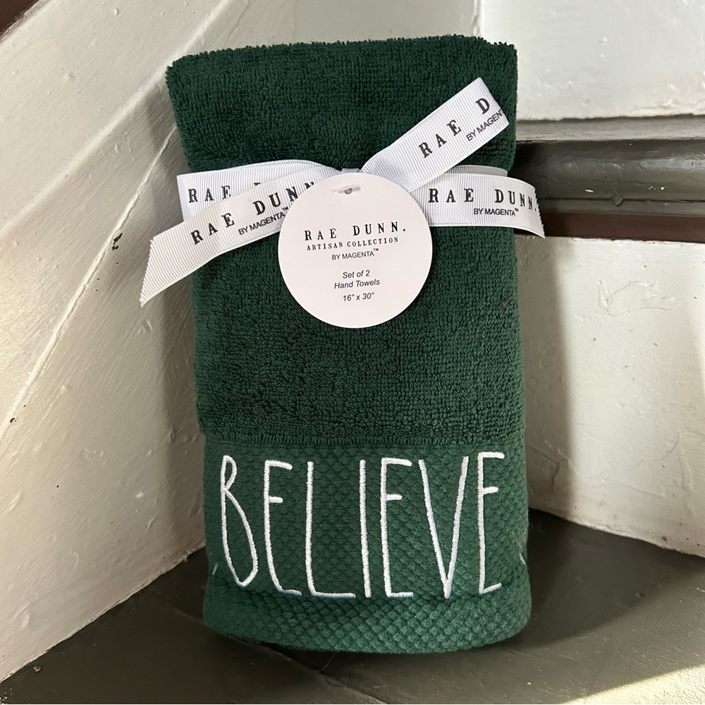 Rae Dunn BELIEVE Hand Towels